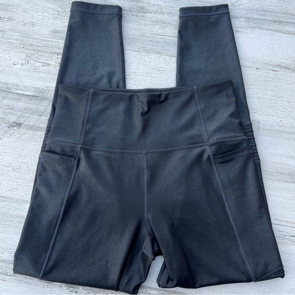 Athleta Inclination Moto tight Women’s Size Small Black‎ Metallic Pullon Style - Picture 5 of 17